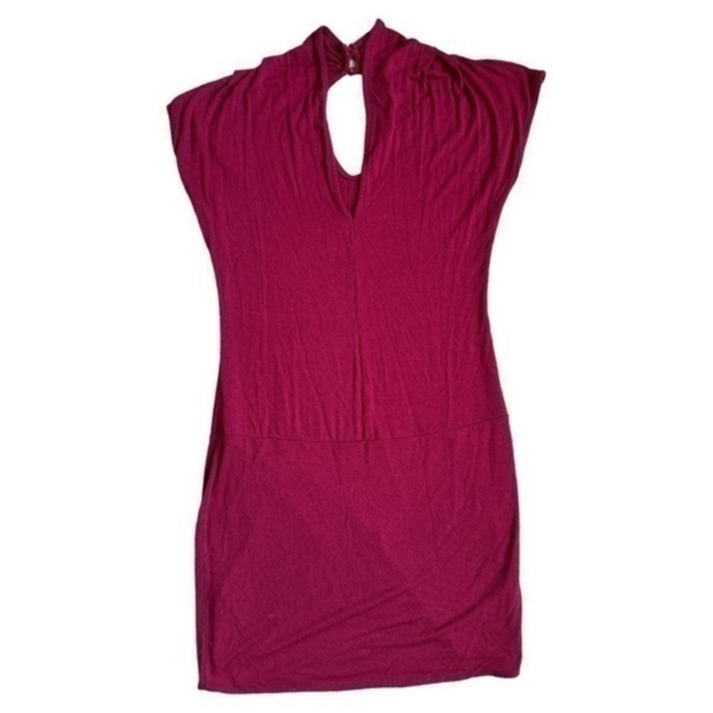 Sabora size large maroon dress, low cut front, cutout in back and brass buttons